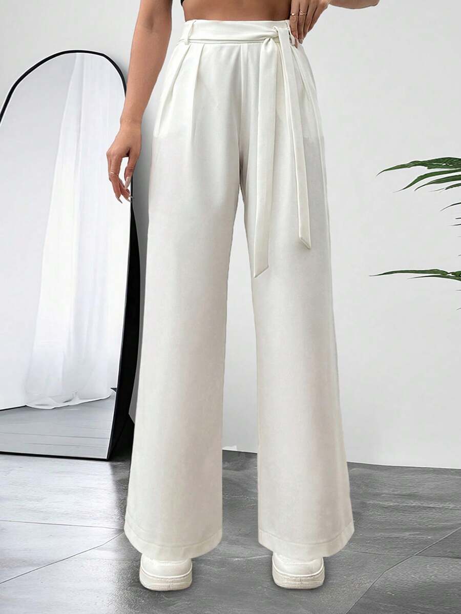 EURMUSE Wide Leg White Pallazzo Pant - White - View 1