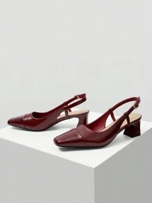 MOTF PREMIUM WOMEN SQUARE TOE CHUNKY HEEL BACKLESS HIGH HEEL SHOES, PARTY FALL BURGUNDY HEELS, FOR NEW YEAR HOLIDAY, VALENTINES - Burgundy - View 4