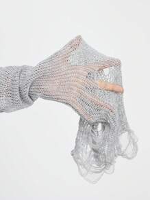 ROMWE Grunge Punk 女士露肩破洞時尚套頭毛衣 - 灰色 - 查看 7