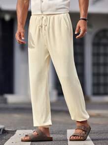 Manfinity VCAY Men's Knitted Casual Straight Leg Drawstring Jogger Pants, Suitable For Autumn And Winter Seasons - White - View 1