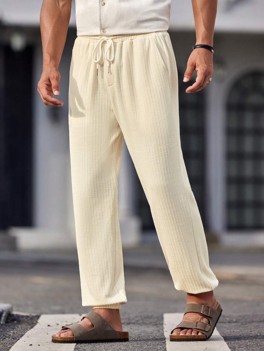 Manfinity VCAY Men's Knitted Casual Straight Leg Drawstring Jogger Pants, Suitable For Autumn And Winter Seasons - White - View 1