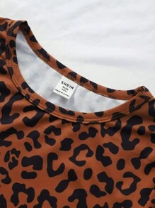 Tween-Mädchen Set aus langärmligem Oberteil mit Rundhalsausschnitt, einfarbig und Hose mit Schmetterlings /Leoparden Allover Print - Verschiedenfarbig - Übersicht 8