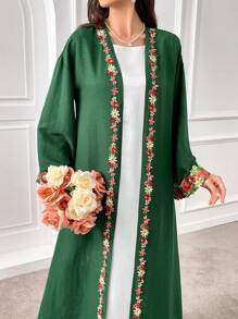 Al Najma Váy Abaya thêu hoa đơn giản hàng ngày cho nữ - Màu xanh lá cây đậm - Xem 7