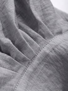 FRIFUL Women's Solid Color Simple Daily Wear Long Sleeve Ruffle Hem Blouse Linen - Blue - View 8