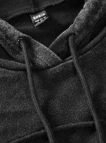 SHEIN EZwear Ladies' Solid Acid Washed Look Vintage Drawstring Detail Super Crop Hoodie - Black - View 2