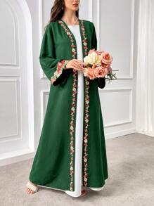 Al Najma Váy Abaya thêu hoa đơn giản hàng ngày cho nữ - Màu xanh lá cây đậm - Xem 4