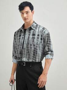 AKNOTIC Business Casual Men's Woven Stand Collar Long Sleeve Casual Shirt, Suitable For Summer