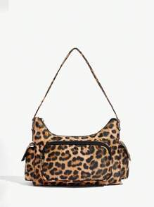 SHEIN ICON Damen Umhängetasche, Hobo Tasche, modisch, personalisiert, schlicht, vielseitig, Straßen, süß und cool Mädchen, heiße Mädchen, Y2K, Retro, Leopardenmuster, Tiermuster, Mehrfachtaschenentwurf