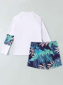 SHEIN 青少年男孩圆领长袖全身印花拼布上衣和全身印花短裤套装（随机印花） - 彩色 - 查看 6