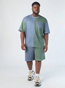 Manfinity VCAY 2pcs/Set Plus Size Men's Woven Casual Patchwork Short Sleeve T-Shirt Set - Multicolor - View 3