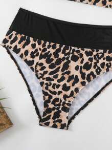SHEIN Swim 女士豹纹性感比基尼套装，夏季海滩分体比基尼套装，随机图案 - 彩色 - 查看 3
