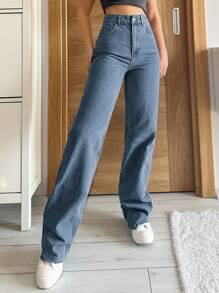 RueChic 高腰牛仔裤，带毛边 - 淺色水洗藍 - 查看 3