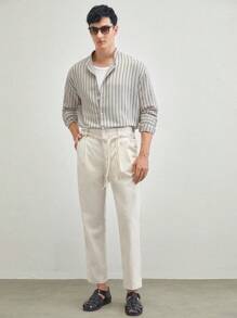 Manfinity VCAY Linen Men's Woven Leisure Long Straight Pants, Mid-Waist, Summer, Suitable For Daily Wear - Apricot - View 4