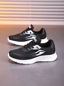 Breathable Lightweight Casual Children Sports Running Shoes, Summer - Black and White - View 3