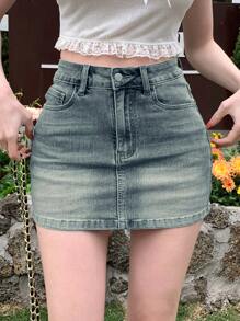 DAZY 女士牛仔迷你裙夏季牛仔裙 - 中等水洗藍 - 查看 5