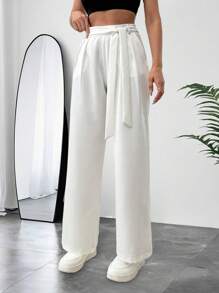 EURMUSE Wide Leg White Pallazzo Pant - White - View 3