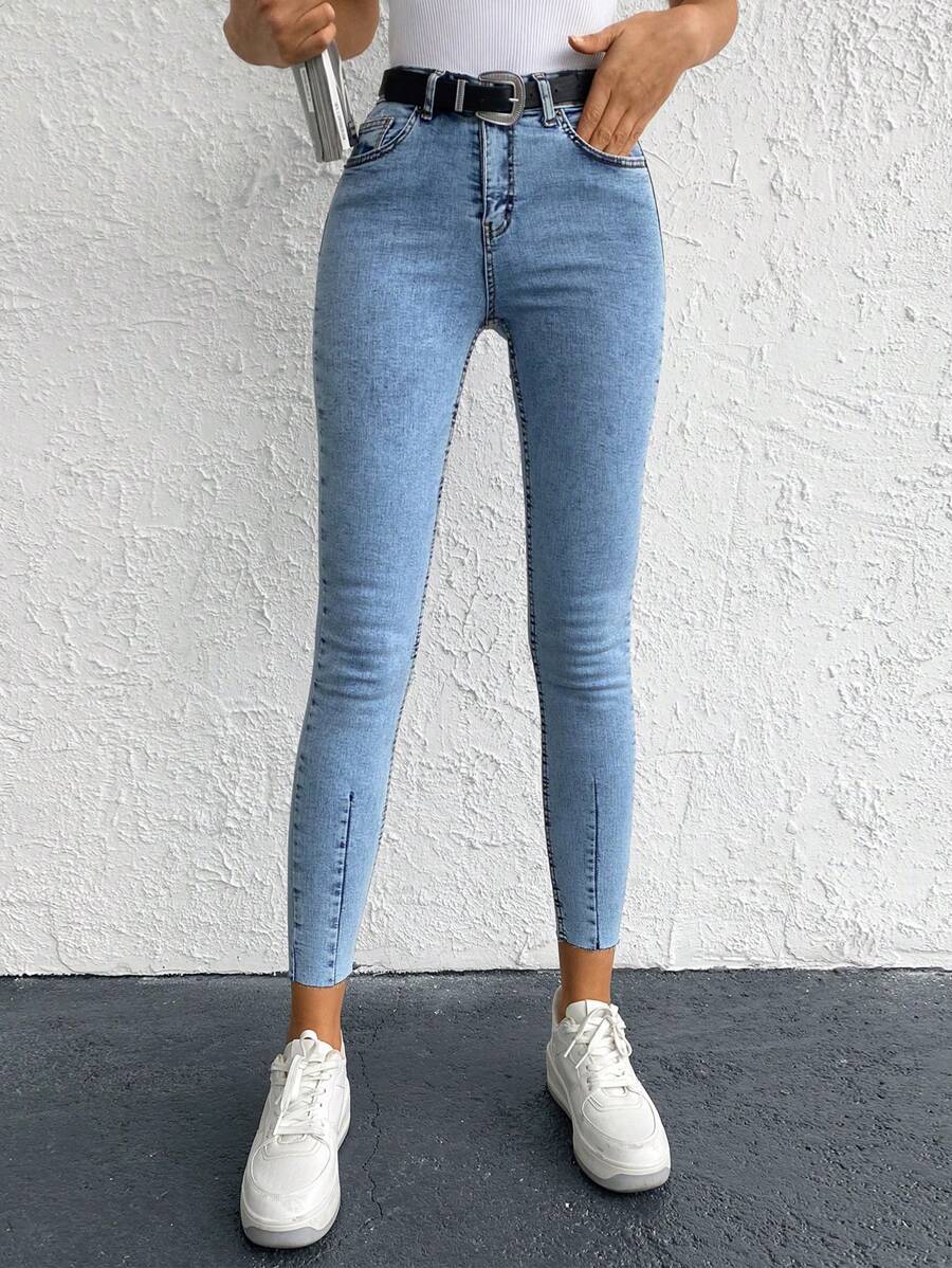 EURMUSE High Waist Skinny Jeans Without Belt - Light Wash - View 1