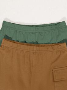 SHEIN 4入組夏季韓式休閒可愛卡通圖案條紋短袖T恤，工作服口袋松緊腰短褲適用於男女嬰兒 - 軍綠色 - 查看 8