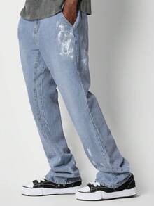 SUMWON Flare Fit Colour Blocked Jean With Pain Detail - Light Grey - View 2