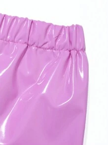 SHEIN Explorewe 純色簡約休閒女孩長褲 - 玫紅色 - 查看 5