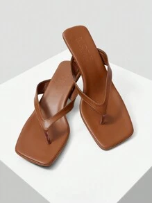 MOTF PREMIUM LADIES' SIMPLE AND VERSATILE THONG HIGH-HEELED SANDALS FOR SUMMER HALLOWEEN CHRISTMAS FALL - Brown - View 2