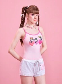 The Powerpuff Girls | ROMWE Áo ba lỗ họa tiết trái tim và hình hoạt hình mùa hè cho nữ, đi học - Hồng - Xem 5