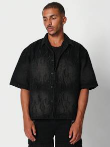 SUMWON 火焰刺绣宽松牛仔衬衫 - 黑色 - 查看 1