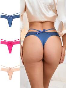 3 piezas Conjunto de bragas sexy con panel de encaje y espalda en T para damas - Multicolor - Ver 1
