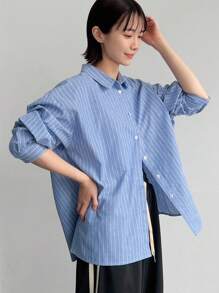 FRIFUL Women's Striped Printed Back Tie Long Sleeve Shirt - Blue - View 4