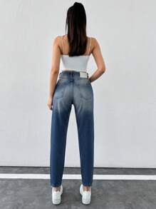 SHEIN Cottnline HIGH WAIST SLIM STRAIGHT CUT CROPPED JEAN - Light Wash - View 2