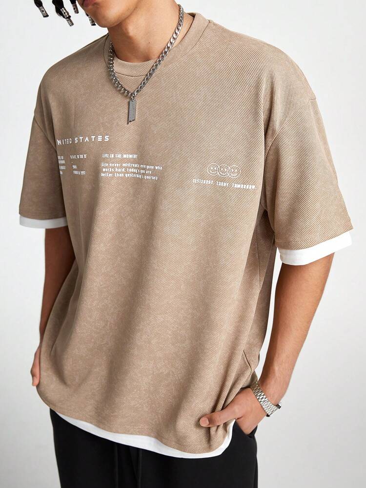 Men Summer Casual Short Sleeve T-Shirt With Slogan Print