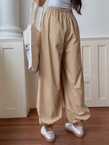 EastFlair Pantalones holgados con bolsillo ranurado sólido tejido para mujer con puños ajustados - Blanco y Negro - Ver 2