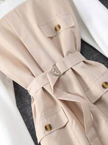 青少女彩塊長袖連帽連衣裙 - 杏色 - 查看 3