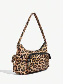 SHEIN ICON Damen Umhängetasche, Hobo Tasche, modisch, personalisiert, schlicht, vielseitig, Straßen, süß und cool Mädchen, heiße Mädchen, Y2K, Retro, Leopardenmuster, Tiermuster, Mehrfachtaschenentwurf