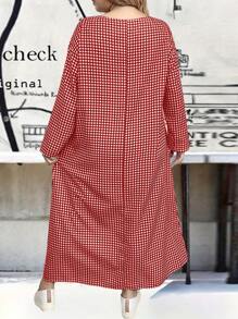 SHEIN LUNE 大码女式休闲格子长裙 - 紅色 - 查看 2