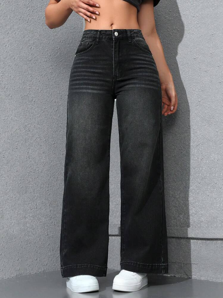 SHEIN EZwear Women's Casual Everyday Straight Leg Jeans - Black - View 2