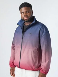 Manfinity NXTstreet Manfinity CozeMod Men's Plus Size Casual Gradient Pattern Printed Loose Fit Drop Shoulder High-Necked Zipper Cardigan, Suitable For Autumn And Winter