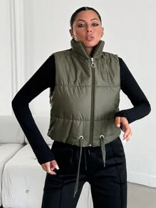 EURMUSE Áo khoác vest ấm áp có dây rút kéo khóa dành cho nữ, mùa đông - màu xanh lá - Xem 3