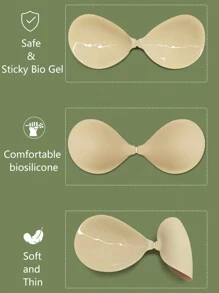 New Silicone Strapless Push Up Bra, Reusable And Invisible For Backless Dresses, Wedding Gowns, Swimwear - Apricot - View 6