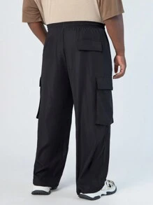 Manfinity VCAY Men's Plus Size Casual Woven Solid Color Mid-Rise Drawstring Loose Work Pants Suitable For Spring And Autumn, Daily Wear - Black - View 4