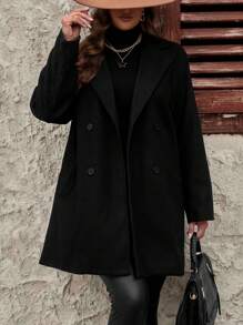 SHEIN Clasi Women's Plus Size Simple Solid Color Long Sleeve Daily Wear, For Winter Fall Autumn - Black - View 6