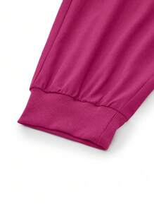 SHEIN TaskFit 大码纯色 V 领短袖上衣，带口袋和抽绳裤，女式手术服套装 - 紫色 - 查看 8