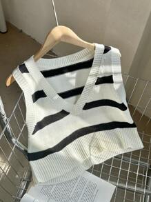 SHEIN Unity Colete Casual Tricotado Feminino com Estampa Listrada para Uso Diário - Multicolorido - Visão 5