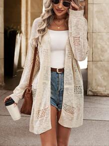 Chiquease Fashionable Crochet Hollow Out Shawl Cover Up - Khaki - View 7