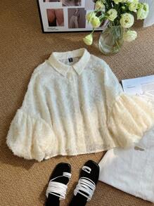 SHEIN Privé Plus Size Women's Cut-Out Pattern Blouse, New Fall Back To School Collection - Apricot - View 1