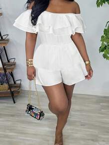 Zolique Áo liền quần nhiều lớp lệch vai Ruffle Hem thường ngày dành cho nữ - trắng - Xem 1