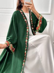 Al Najma Váy Abaya thêu hoa đơn giản hàng ngày cho nữ - Màu xanh lá cây đậm - Xem 8