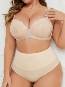 Plus Size Lace Molded Cup Underwire Push-Up Bra, 1pc - Apricot - View 4