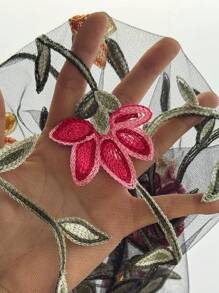 SHEIN ChicEase 網眼刺繡拼接後鈕后繫緊致短款立領上衣 - 黑色 - 查看 7
