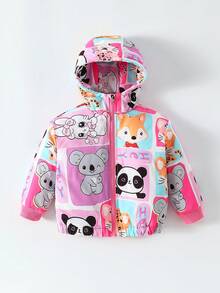 Young Girls Cute Cartoon Animal Style Hooded Zipper Long Sleeve Padded Coat, Suitable For Outdoor Activities In Autumn And Winter - Multicolor - View 9